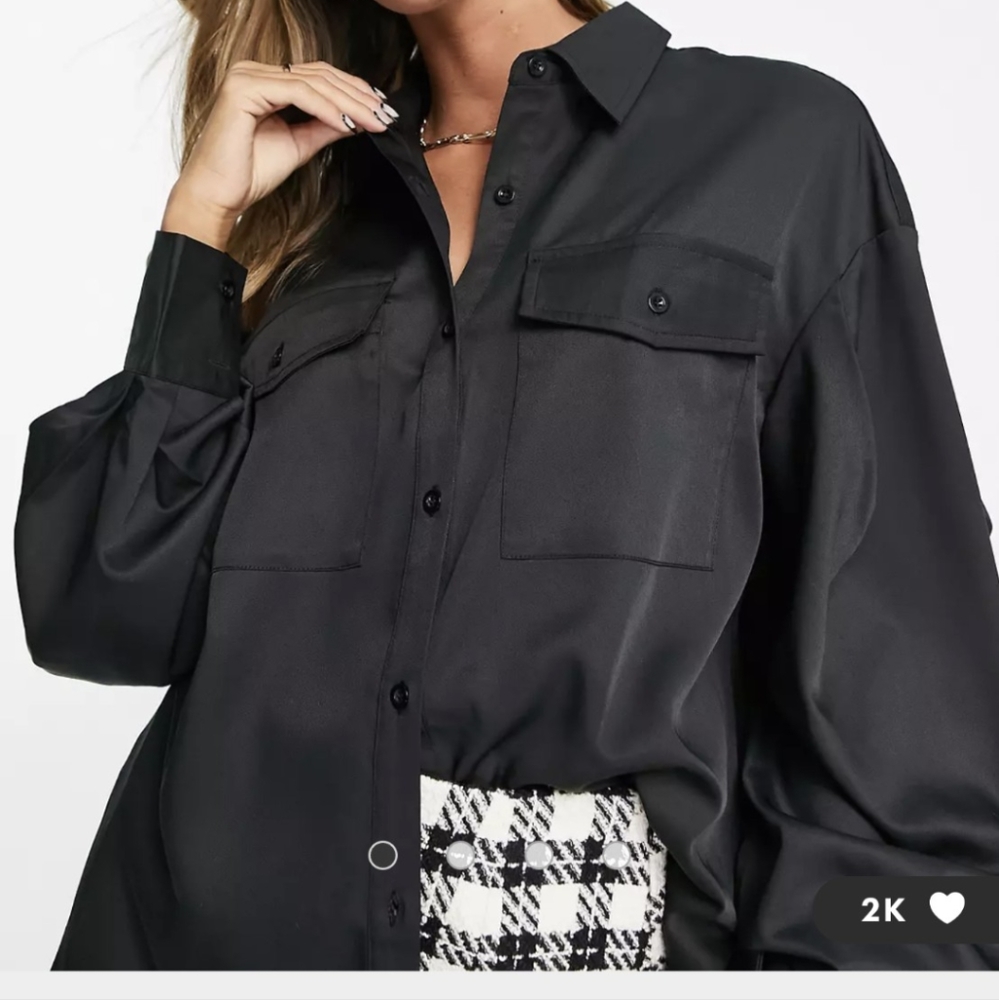 Extro & Vert Black Pleated Oversized Button Down Shirt